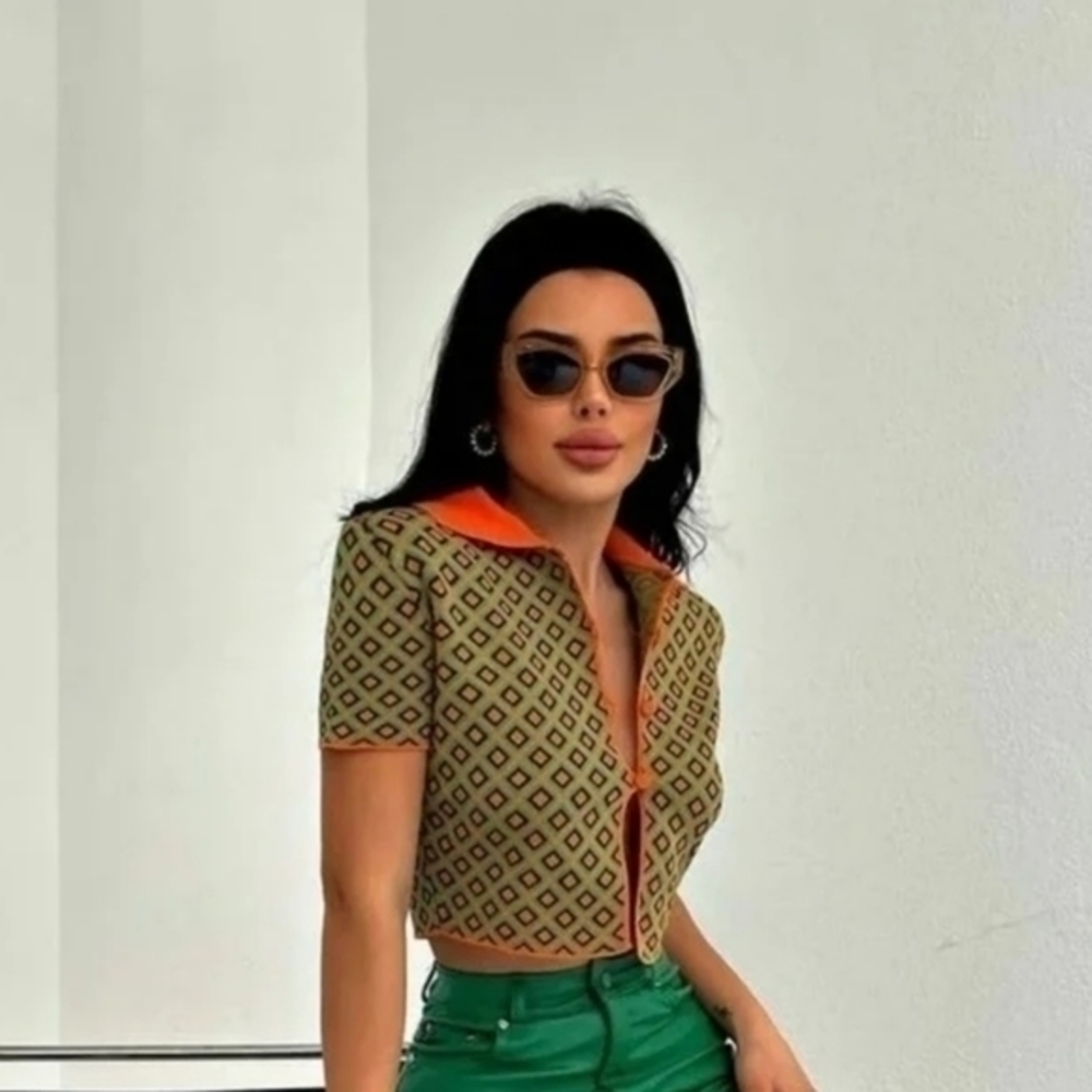 Retro knit jacquard top women size small